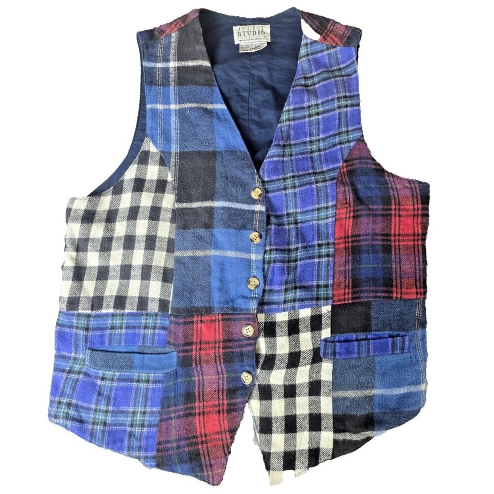 Vintage 90s Streetwear Womens Medium Faded Quilt‎ Patchwork Suit Vest Jacket